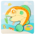 Cartoon orange fish wooden puzzle for toddlers with a beach theme on a white background - 3D Jigsaw-Shark (JM立体-鲨鱼)