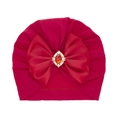 Dark red baby turban hat with oversized satin bow and golden rhinestone jewel detail - Red