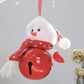 Detail of plush snowman Christmas bell ornament with red polka dot scarf and hat - Red and White Snowman