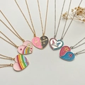 Five sets of colorful enamel Best Friends heart necklaces with butterfly and flower patterns - Five Piece Set Mixed Style