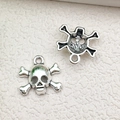 Vintage silver skull and crossbones alloy charm for DIY jewelry making and crafts - Skeleton 15x10mm
