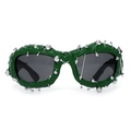 Dark green punk sunglasses with silver studs and spikes on textured clay frame - Green