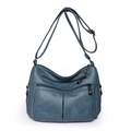 Minimalist soft PU leather crossbody bag in teal blue with multi-layer zippers - Lake Blue