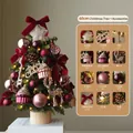 60cm DIY Mini-Weihnachtsbaum-Set mit roten Bändern, Ornamenten und warmer LED-Lichterkette - 60 cm / Burgunderrot