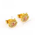 Pendientes de ojo turco en acero inoxidable dorado con circón rosa y cristales - Estilo Corona de Ojo Turco (Circón Rosa) / Rosa