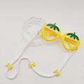 Kids strawberry glasses frame in yellow with white beaded bow chain necklace - Yellow Frame + Bow Chain