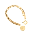 Gouden roestvrijstalen muntarmband met dubbele schakelketting en handige veersluiting - 2# Dubbele Ring Armband (Elizabeth-munt)