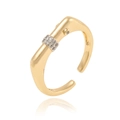 Detail of gold open ring featuring irregular geometric band and silver rhinestone buckle - Irregular Geometric Rhinestone Open Ring (J1528)