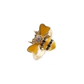 Detailed view of 18K gold plated bee ring with yellow enamel wings and white zircon inlay - Adjustable Open / Yellow