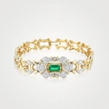 Vintage French style gold bracelet with emerald green gemstone and pave zircon accents - 17+2cm / 18k Gold (with Extension Clasp)