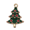 Ciondolo ad albero di Natale in smalto verde con punti rossi e bordi in metallo dorato - Albero di Natale (8861) / 1 Pezzo/Confezione (18x25mm) / Verde