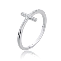 925 sterling silver cross ring with sparkling cubic zirconia pavé in silver finish - Inner Diameter 14.5mm / Single Cross Style (RG-1162)