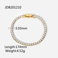 Armband aus 18k vergoldetem Edelstahl mit funkelnden 3mm Zirkonia Steinen besetzt - Strass Tennis Armband / Länge 174mm/Breite 3,03mm