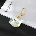 Creative 3D resin cube charm with a pale green bear and gold foil, golden metal clip - Light Green Bear