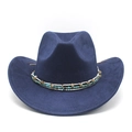 Détail du chapeau de cowboy en daim bleu marine avec ruban de perles ethniques - M (56-59cm) / Bleu marine