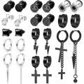 12 pairs of stainless steel earrings in black and silver featuring cross and lightning charms - Black Silver Lightning Cross Combination (36032)
