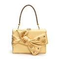 Goldene Satin-Clutch-Tasche mit großer Strass-Schleife und goldener Kette für Damen - Gold