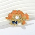 Exquisite enamel peony brooch with orange-blue petals and a white imitation pearl center - Orange Blue Flower