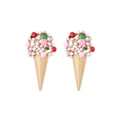 Fashion ice cream cone stud earrings with colorful pearls and rhinestones on gold base - Colorful