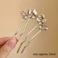 U-shaped golden hair stick with amber rhinestones and floral geometric design - Golden Butterfly Hair Stick