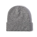 Thick grey knitted beanie hat with wide fold-up cuff for winter warmth and outdoor style - Light Heather Grey