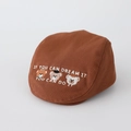 Detail of embroidered bears and inspirational slogan on caramel cotton beret for kids - 48cm (6 Months-2 Years) / Caramel color