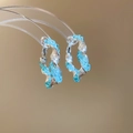 Boucles d'oreilles créoles torsadées en argent avec cristaux bleu ciel brillants - Style de pierre concassée en spirale torsadée argentée (Tige en Argent n° 14 - Bleu)