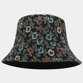 Close-up of vintage floral jacquard pattern and woven texture on a black bucket hat - One Size / Black