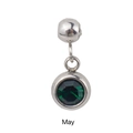 Silver stainless steel May birthstone pendant with round cut green gem on white base - Silver - May