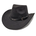 Détail du chapeau de cowboy en feutre noir avec bande en cuir à rivets argentés - M (56-58cm) / Noir