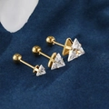 Three sizes of gold triangle stud earrings with clear gemstones and screw ball backs - Small (5mm) / Gold-White