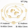 18K gold plated jewelry set with marquise white glass stones and 24g total weight - Gold Necklace Bracelet Earrings Three Piece Set (KS204179-KLX)