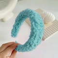 Light blue fluffy faux fur headband with soft teddy fleece texture for women - Sky Blue