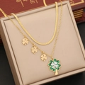 Collana a doppio strato in acciaio inossidabile con ciondolo a quadrifoglio verde su scatola - Collana Quadrifoglio a Doppio Strato (1#)