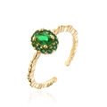Detailed view of adjustable 18K gold plated ring with oval green zircon center stone - Adjustable Open / Gold Oval Green Zircon (12310)