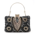 Elegant black rhinestone evening clutch bag with gold handle and sparkling gems - Black