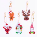 5-piece DIY Christmas diamond painting keychains with Santa and snowman designs - QC050 (5-Piece Set) Single-Sided