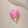 Detail of pink heart pendant with gold accents and zircon inlay for jewelry making - Large 3D Pink
