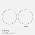 60mm large polished silver stainless steel hoop earrings with lightweight design - 60mm / Steel