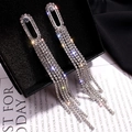 Silver long tassel earrings with sparkling rhinestones in a black jewelry box - White Gold White Zirconia Long Chain Style (ES2407-6)