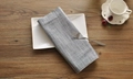 Grey linen textured dinner napkin with fine grid pattern on a wooden dining table - Navy Blue Double Layer (30*40cm)