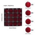 Set of 16 red Christmas balls with flocking and embossed textures for holiday decor - Wine Red Set