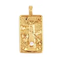 Golden rectangular tarot pendant with The Tower relief and zircon stone setting - 6. The Tower