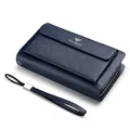 Navy blue Saffiano leather long business clutch bag with wristlet for men - Cross Grain Long Style / Blue