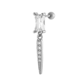 Silver geometric earring with rectangle crystal, cone pendant and ball screw back - Silver