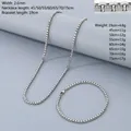 Set de collar y pulsera de cadena tipo caja de 2,6 mm en acero inoxidable pulido - 2.6mm / Pulsera (19CM) / Plata (Facetado)
