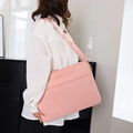 Pink laptop shoulder bag for 15.6 to 17.3 inch laptops shown worn cross-body style - Upgraded Four-pocket Pink Suitcase With Shoulder Straps - Countdown Special Offer / 13.3 Inch