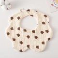 Petal shaped 100% cotton gauze baby bib featuring cute brown bear print on cream base - Gauze Flower Scarf - Mini Bear