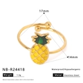 Detailed view of adjustable stainless steel ring with colorful pineapple enamel charm - Pineapple Style (NB-R24418)