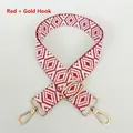 Detail of red and white geometric woven bag strap with golden metal swivel hooks - Red + Gold Hook
